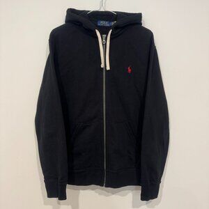 Polo Ralph Lauren Lightweight Fleece Full Zip Hoodie Size M Black Waffle Hood